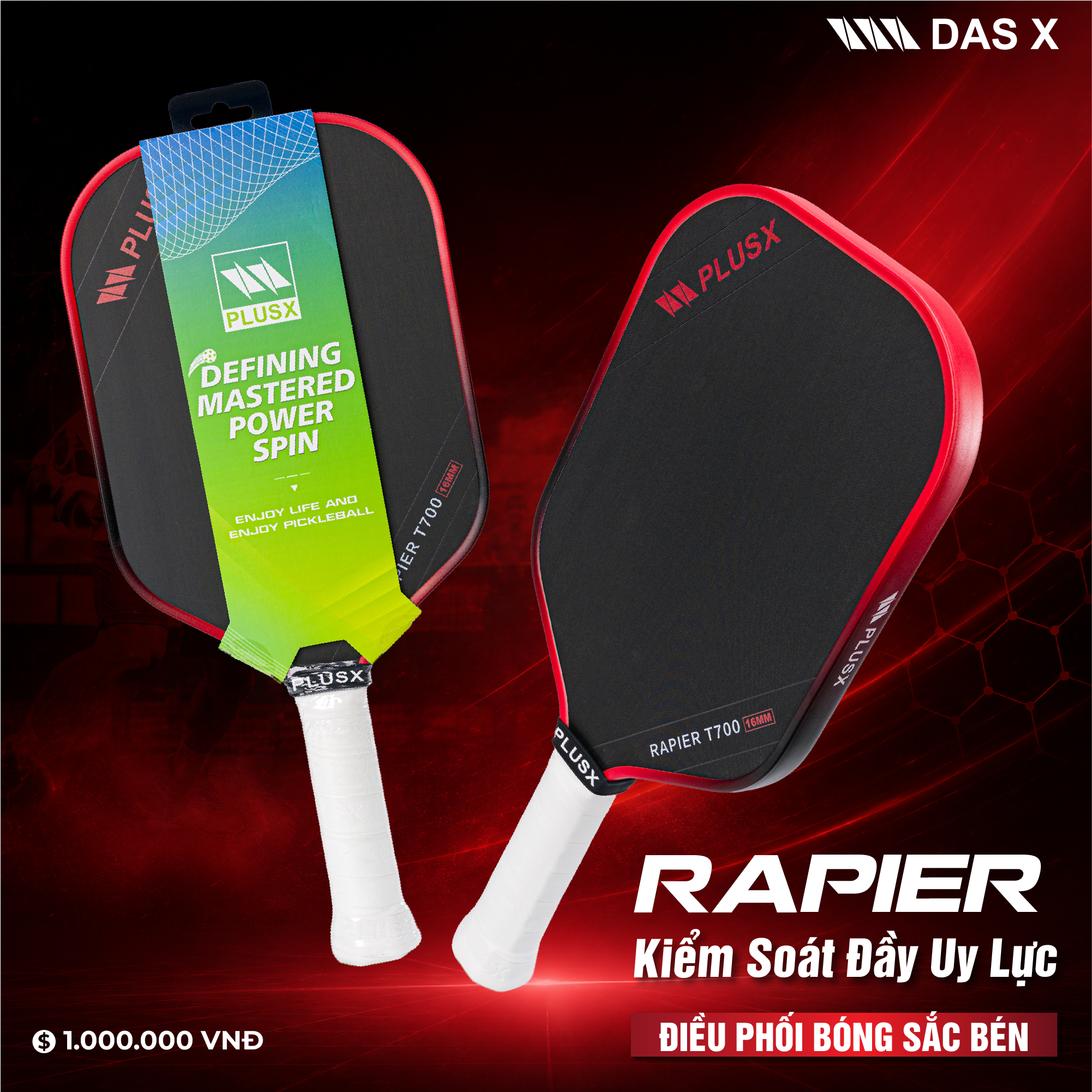 Vợt Pickleball PLUSX RAPIER - 16MM