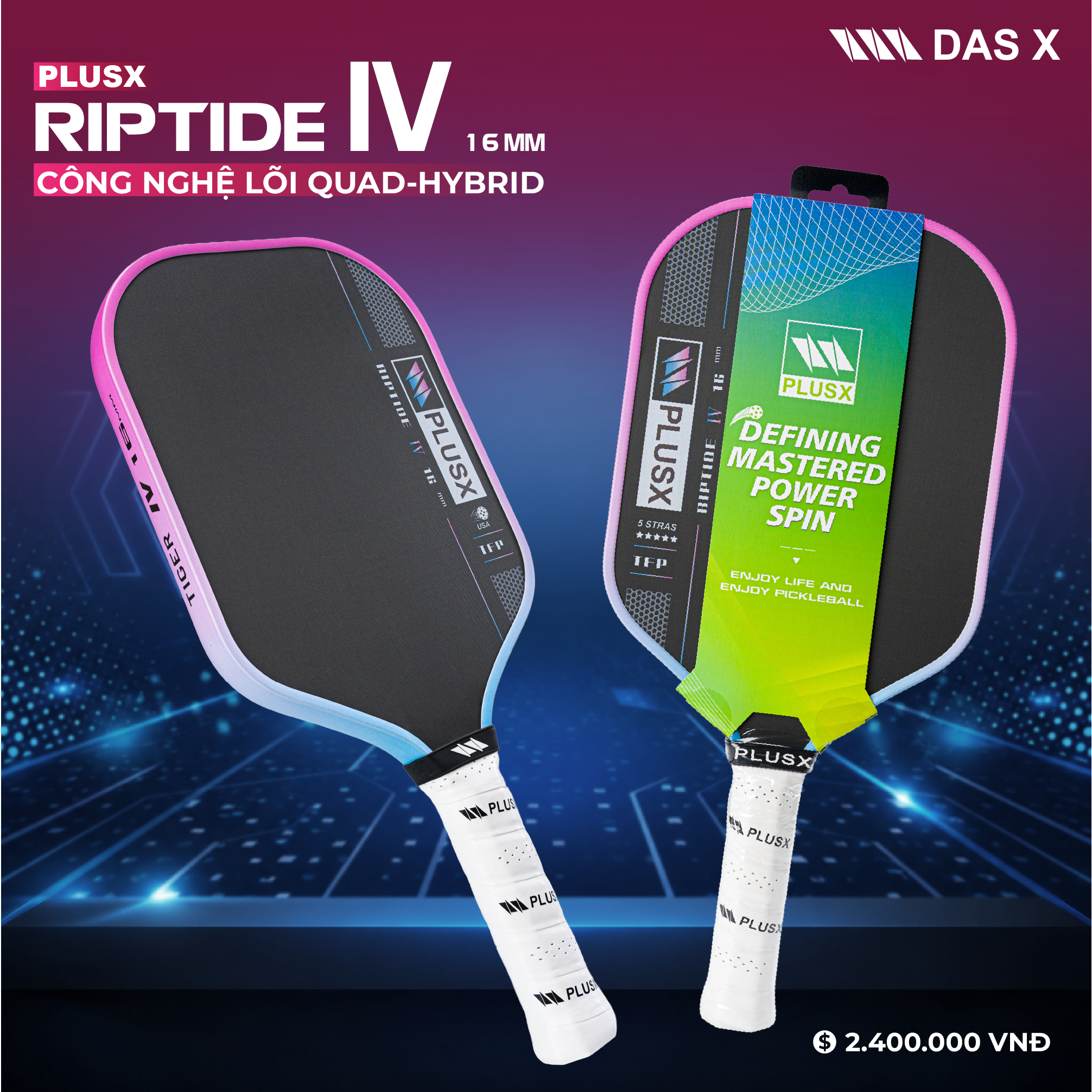 Vợt Pickleball PLUSX RIPTIDE IV - 16MM
