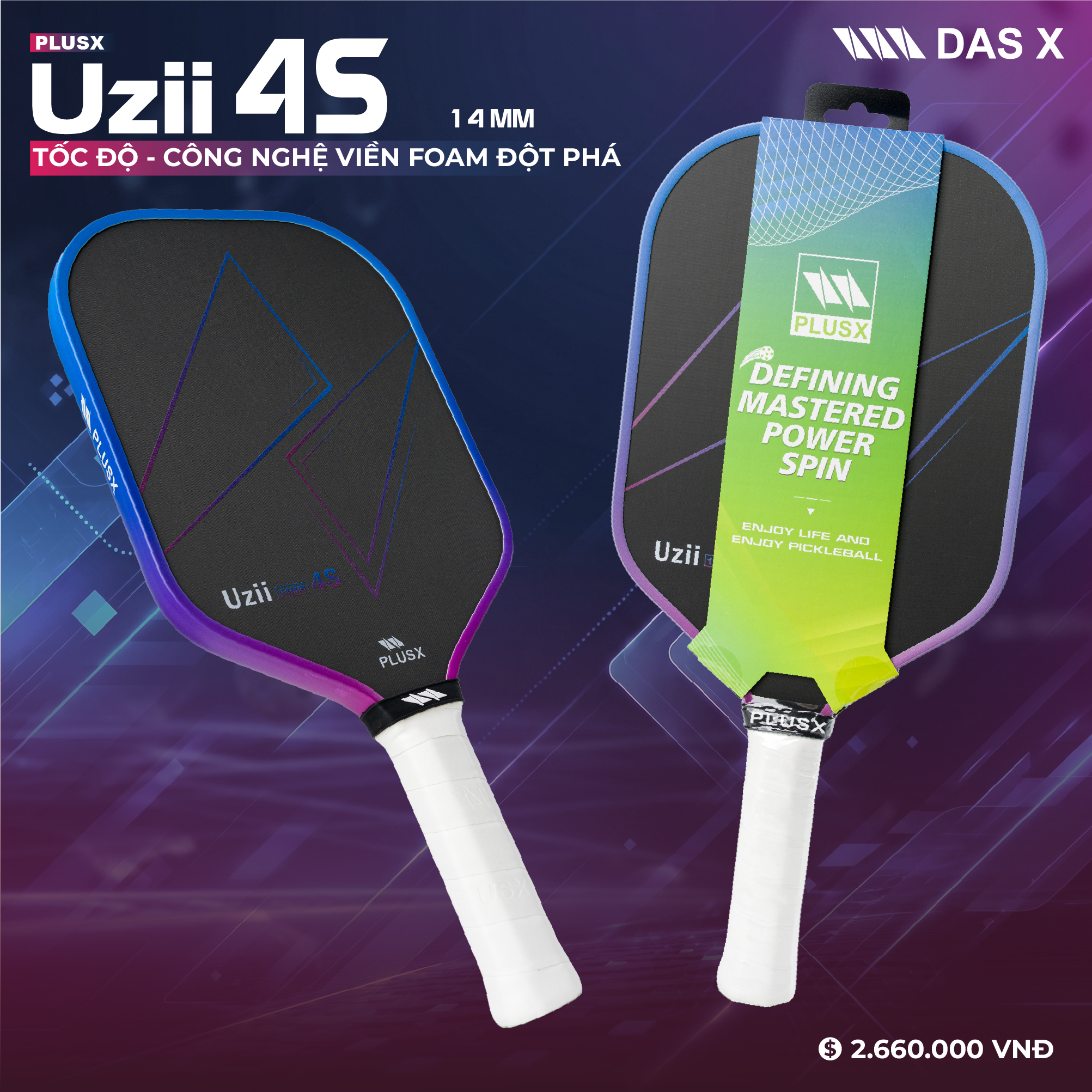 Vợt Pickleball PLUSX Uzii-4S - 14MM