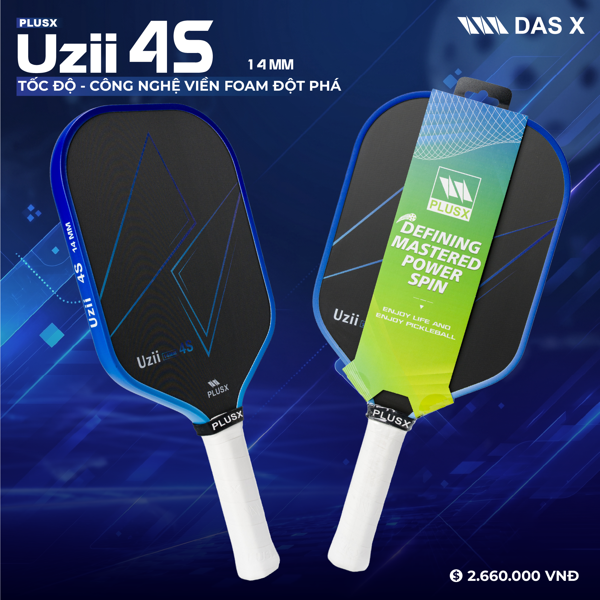 Vợt Pickleball PLUSX Uzii-4S - 14MM