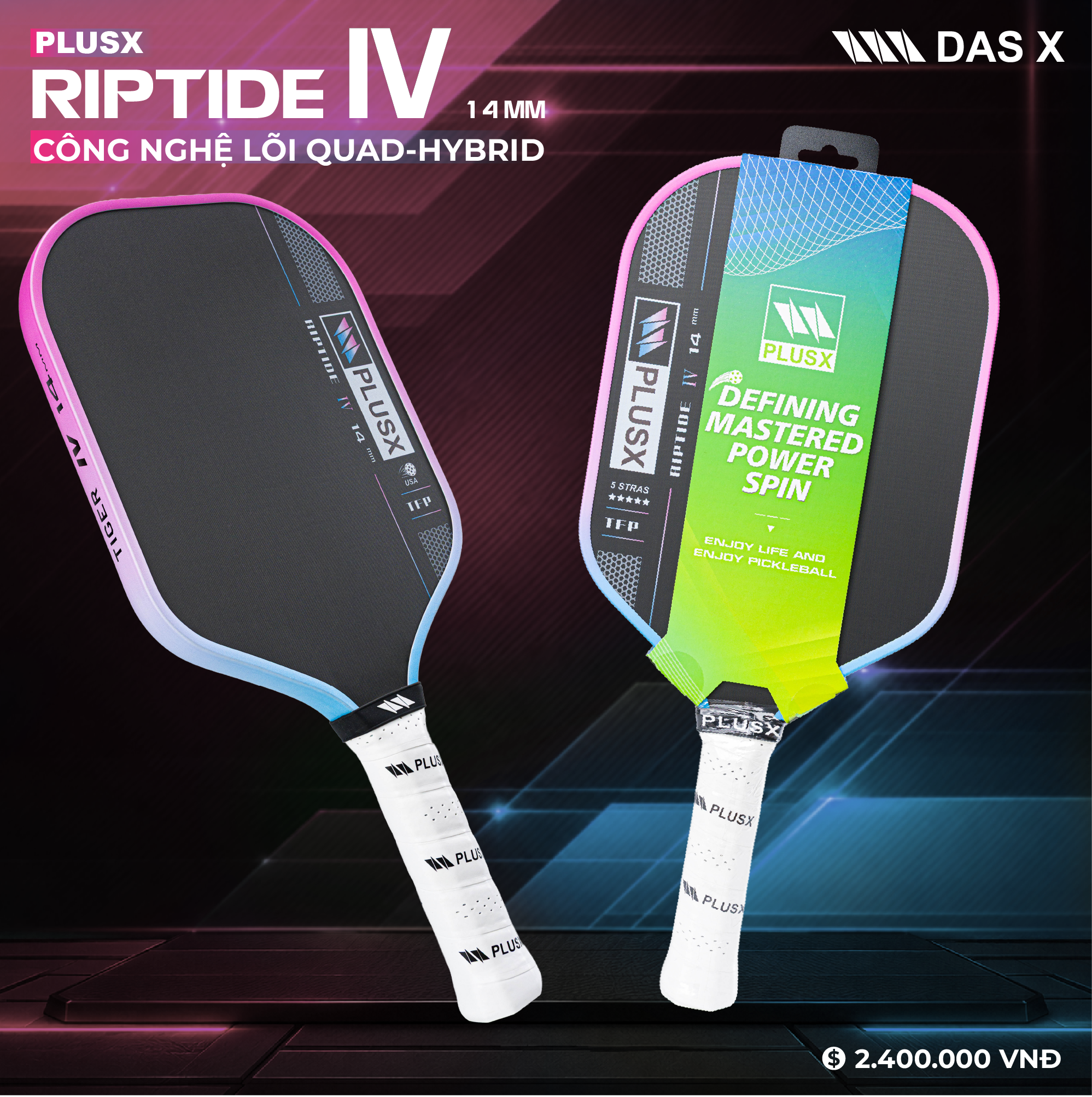 Vợt Pickleball PLUSX RIPTIDE IV - 14MM