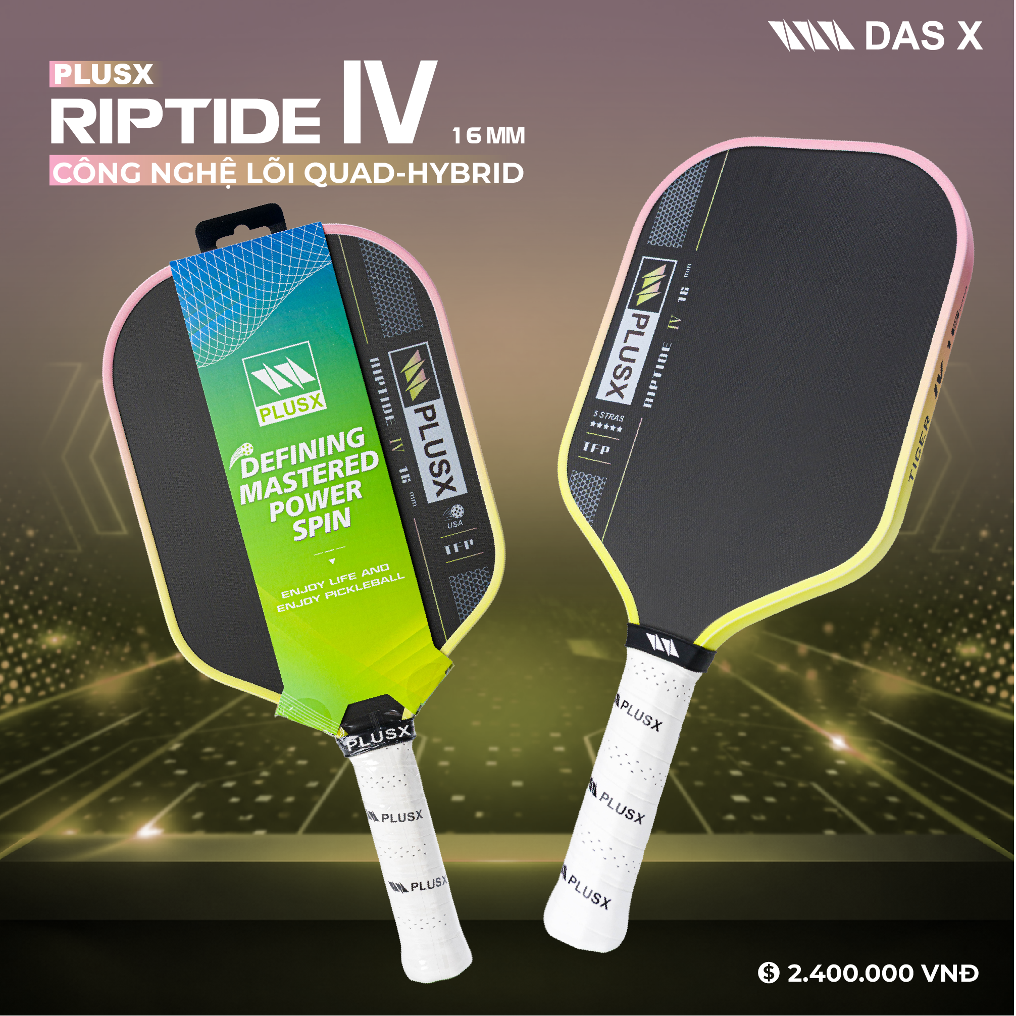 Vợt Pickleball PLUSX RIPTIDE IV - 16MM