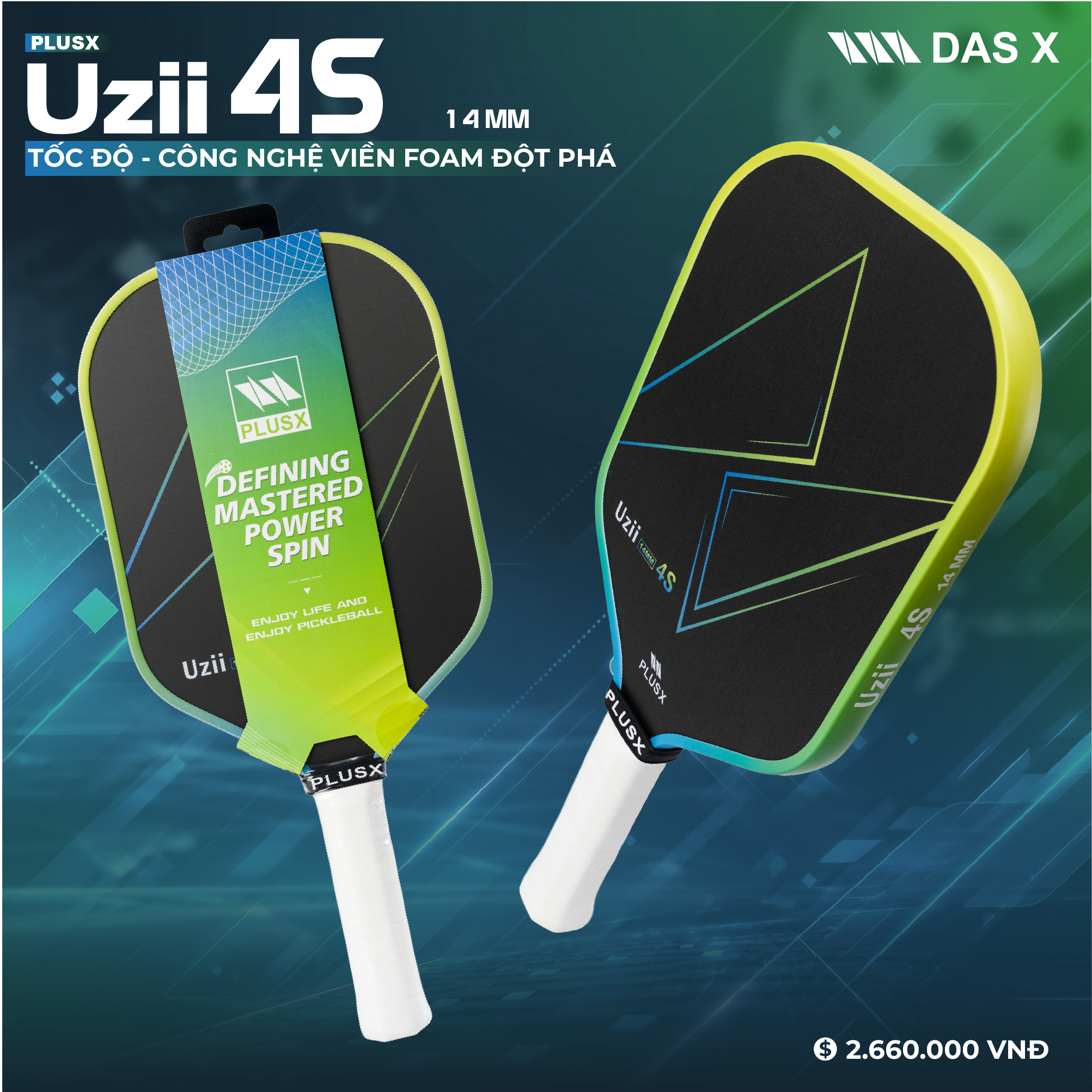 Vợt Pickleball PLUSX Uzii-4S - 14MM
