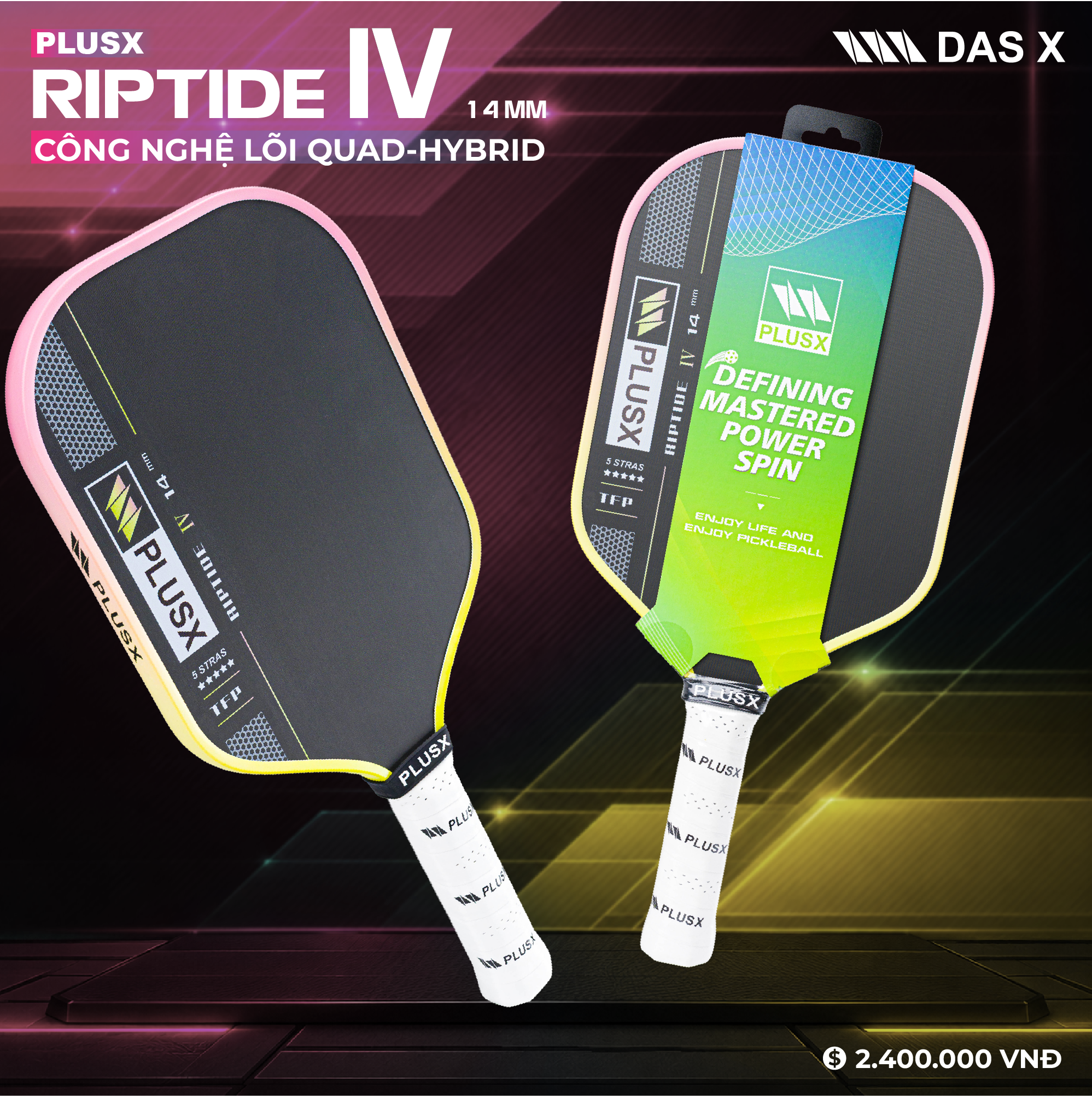 Vợt Pickleball PLUSX RIPTIDE IV - 14MM
