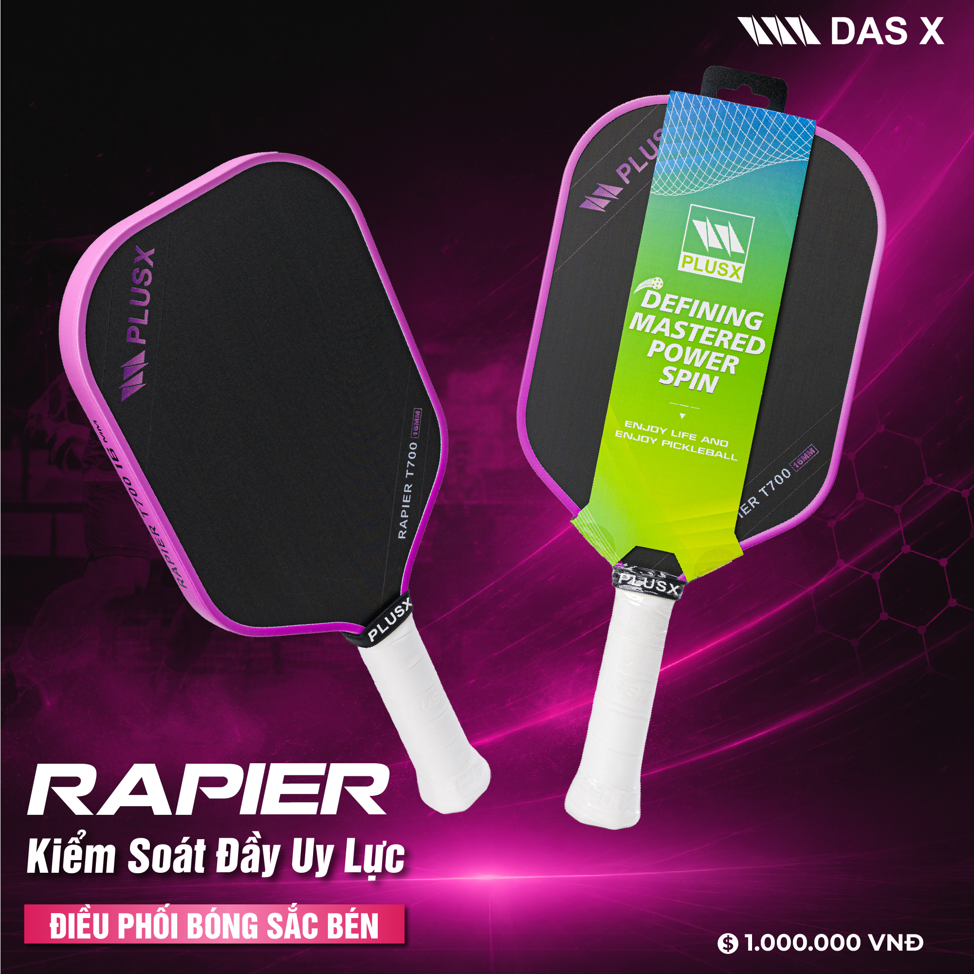 Vợt Pickleball PLUSX RAPIER - 16MM