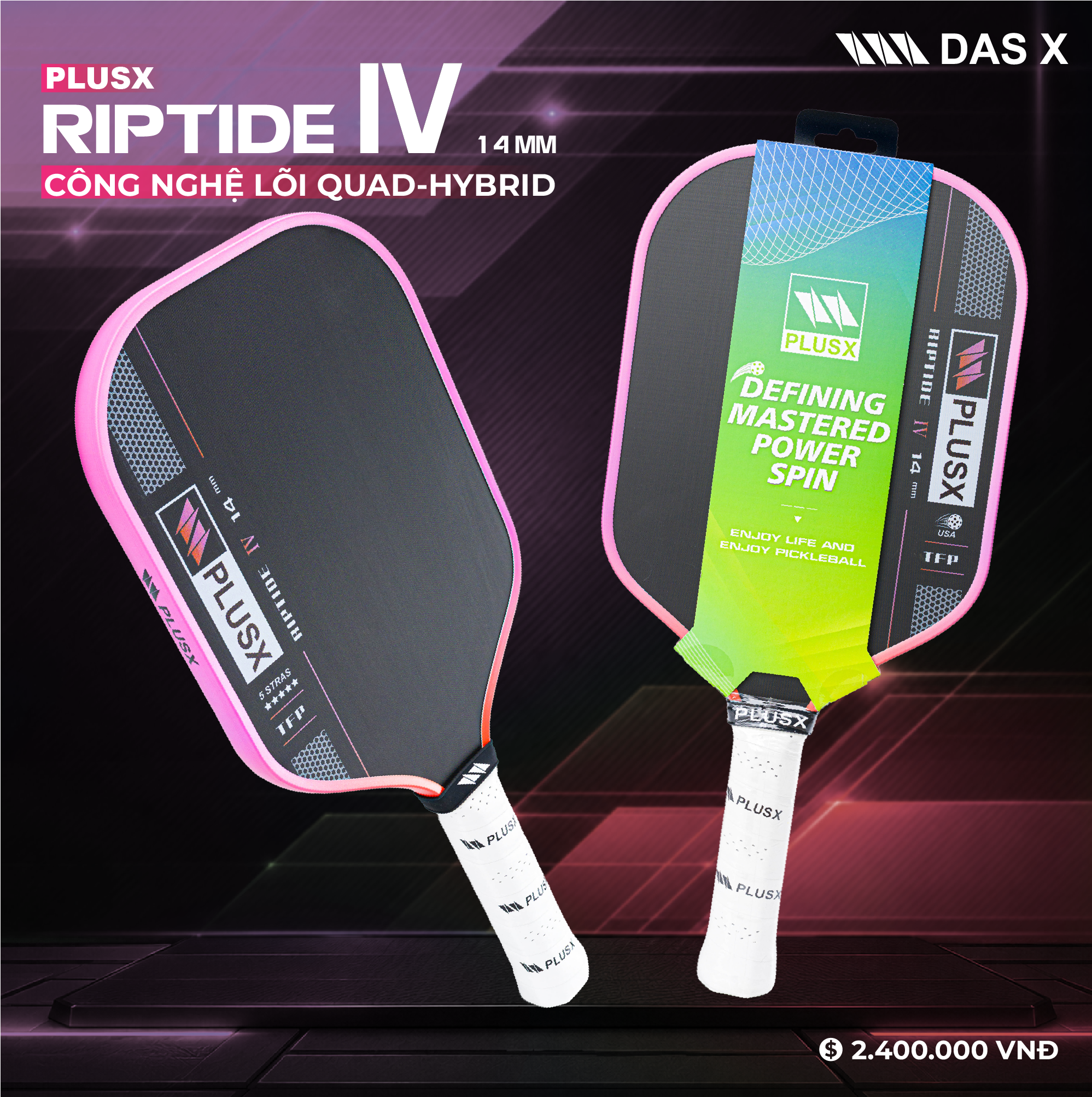 Vợt Pickleball PLUSX RIPTIDE IV - 14MM