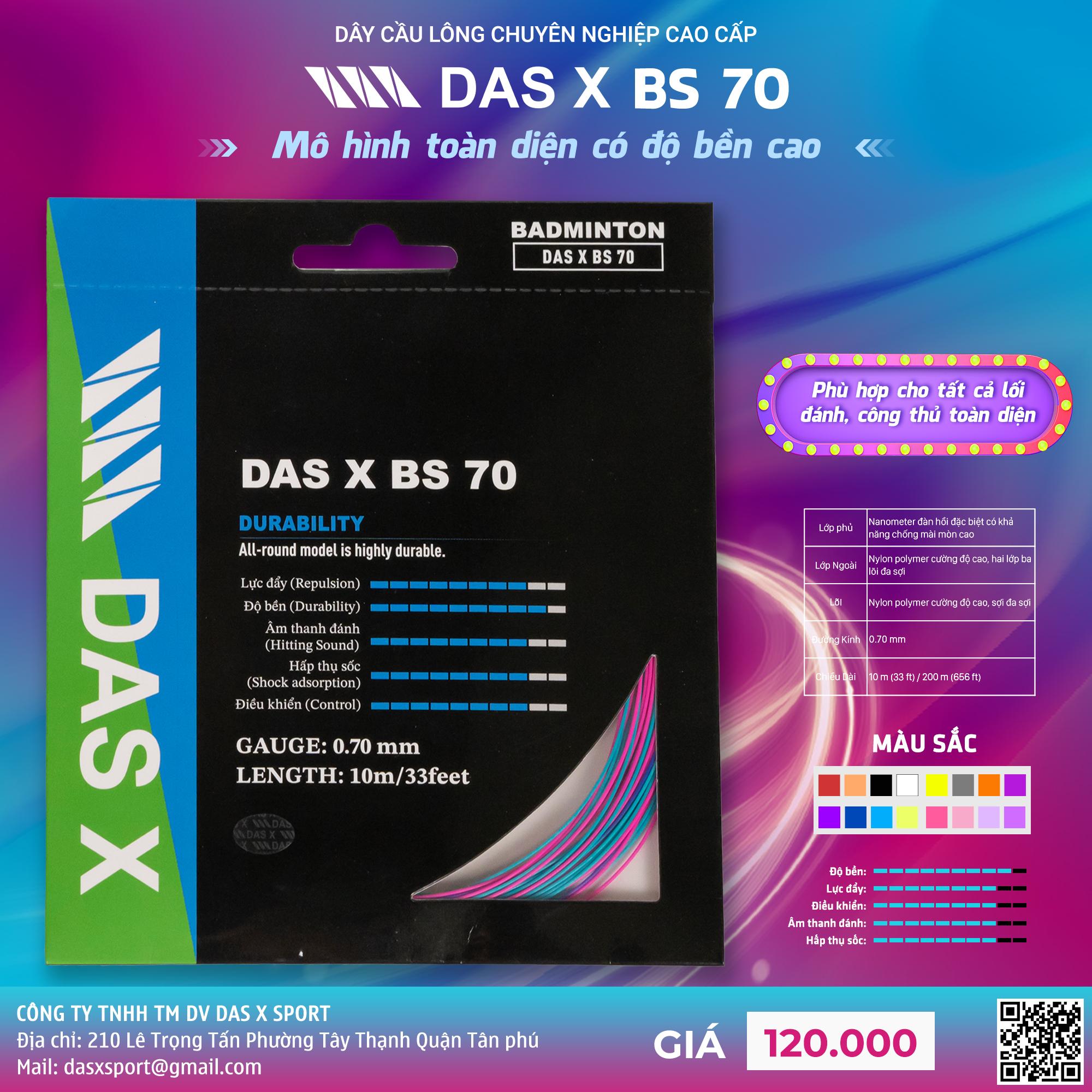 Dây vợt cầu lông bộ DAS X BS 70 CF - Tím xanh lơ
