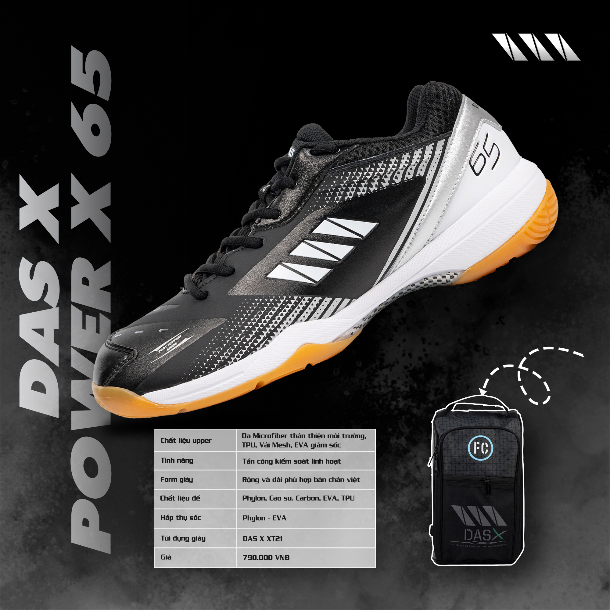 Giày Cầu Lông DAS X POWER X 65 - Đen bạc