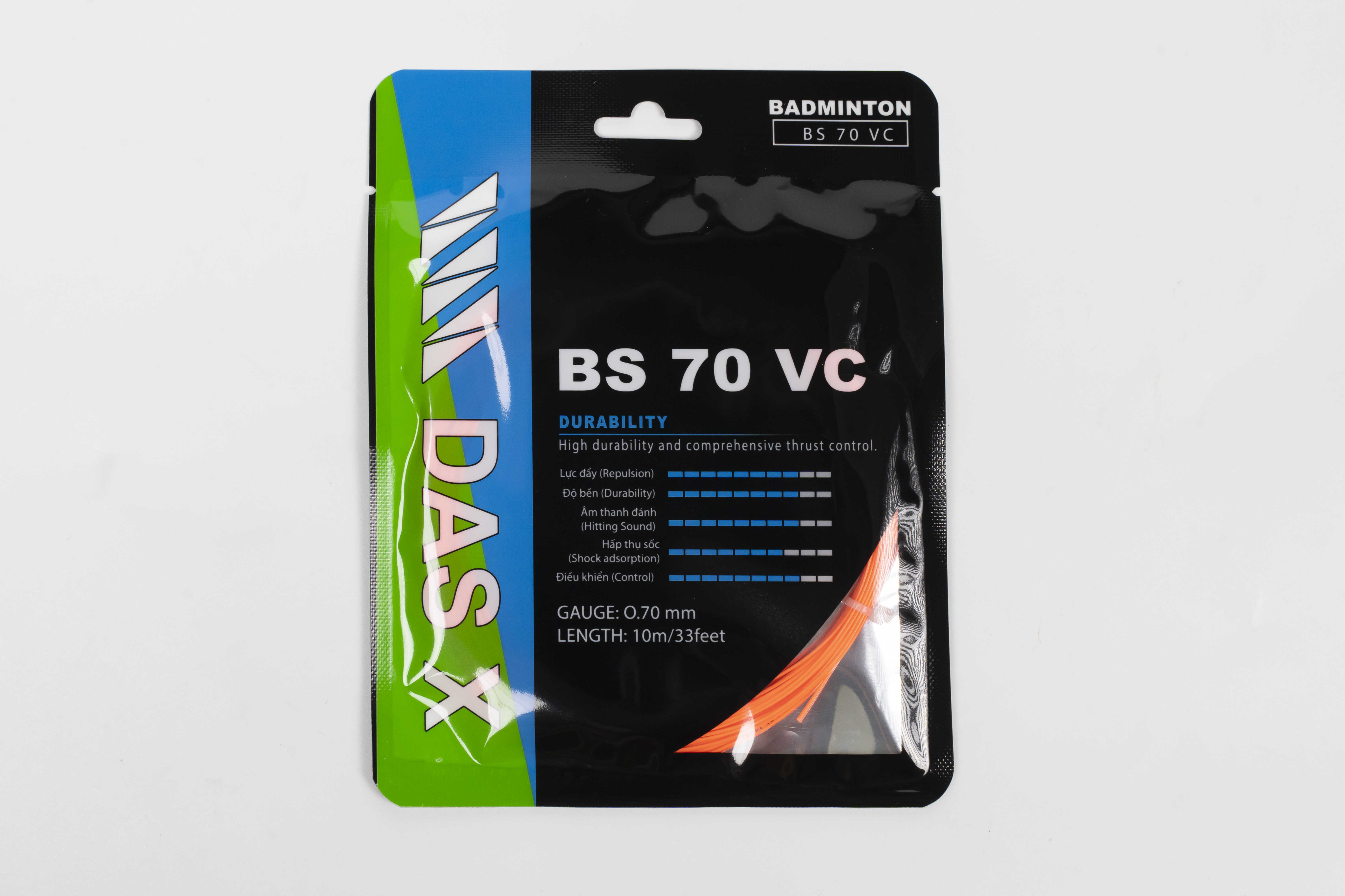 Dây vợt cầu lông bộ DAS X BS 70 VC - Cam huỳnh quang