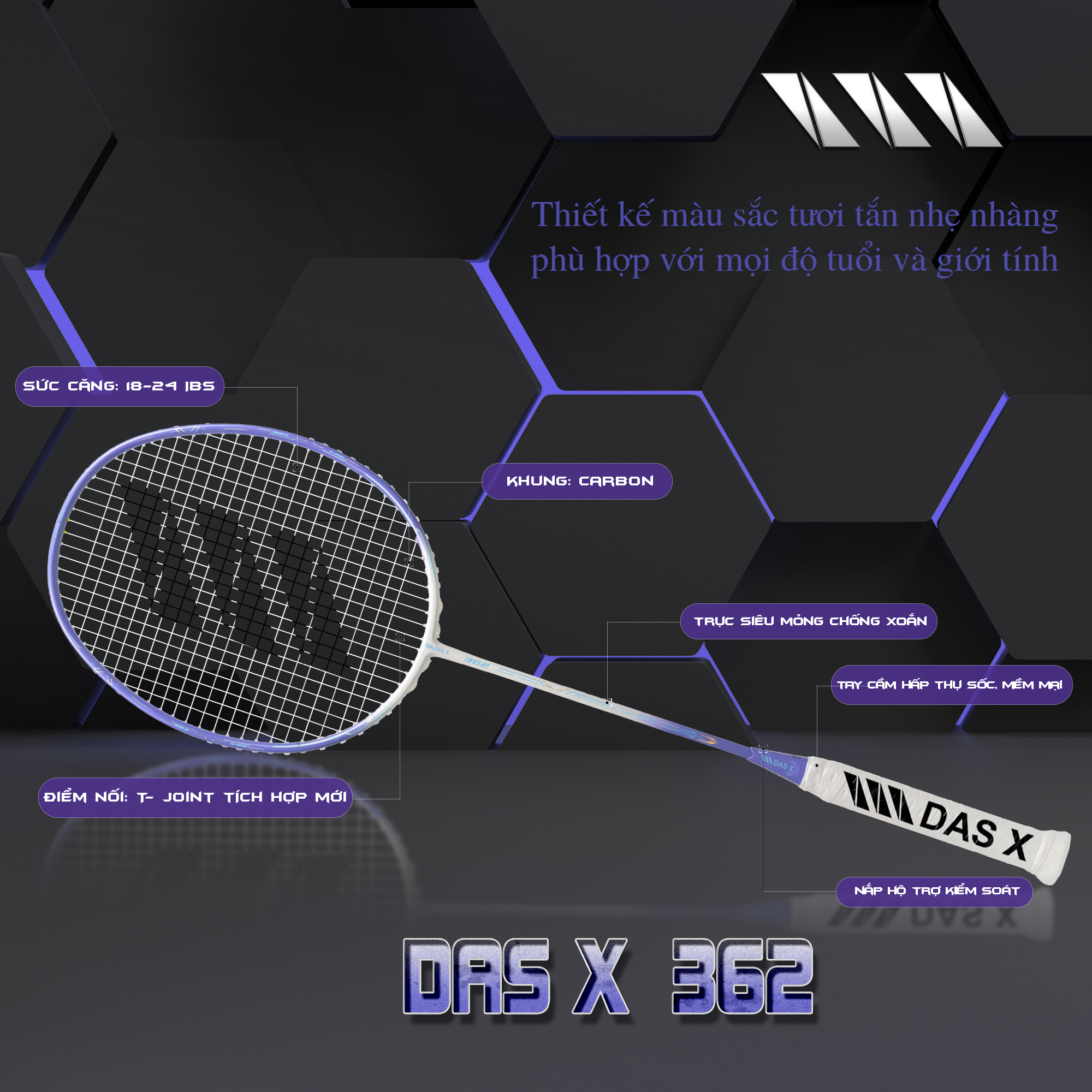 Vợt cầu lông DAS X 362 - Trắng tím