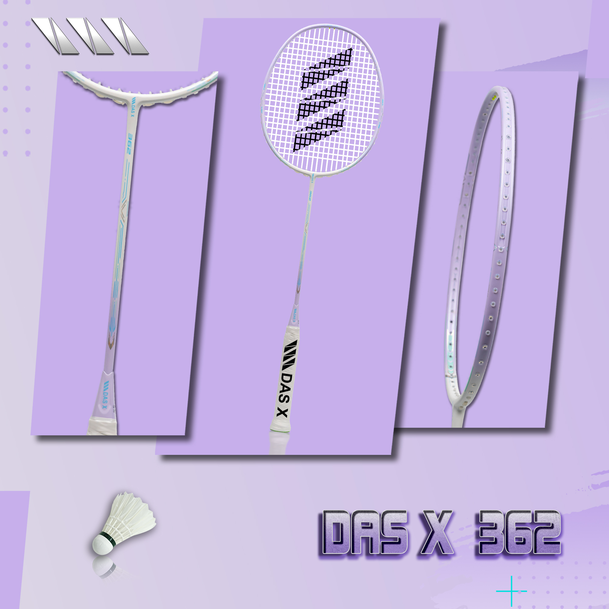 Vợt cầu lông DAS X 362 - Trắng tím nhạt
